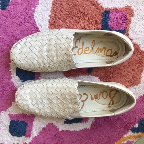 Sam Edelman Eda White Woven Leather Platform Slip Ons, size 10 - Picture 3 of 11